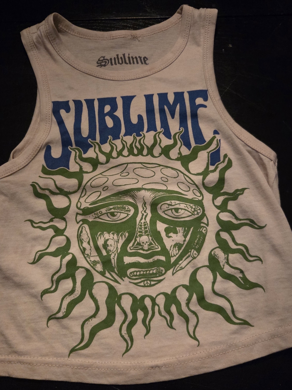 Sublime Kids' White Tank Top with Blue & Green Sun Graphic